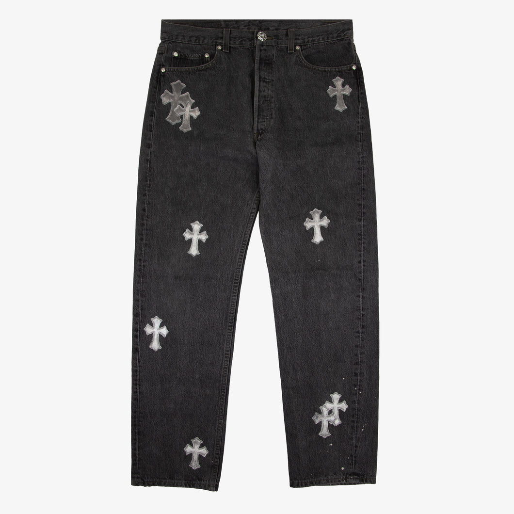 CHROME HEARTS SILVER COWHIDE PATCH DENIM