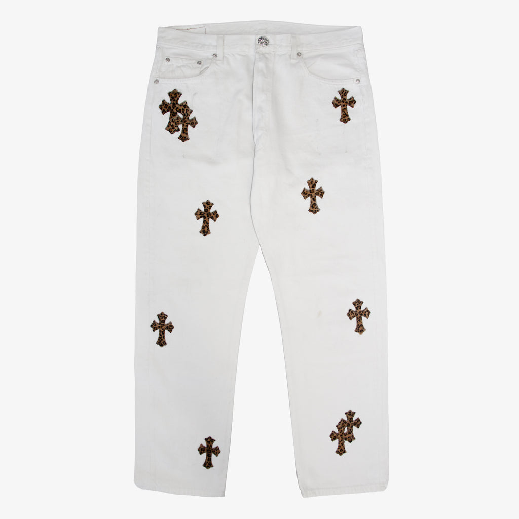 WHITE LEOPARD PATCH DENIM
