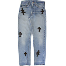 Load image into Gallery viewer, CHROME HEARTS LEATHER PATCHWORK DENIM