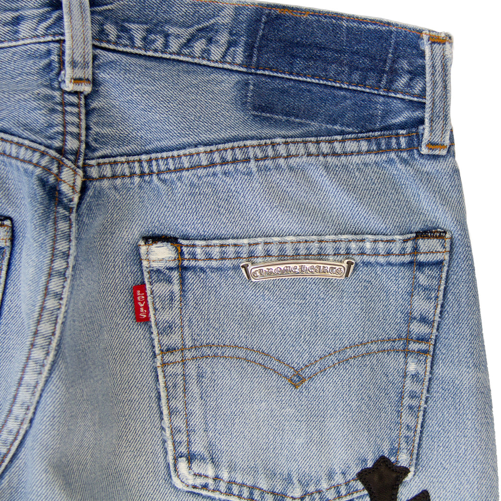CHROME HEARTS LEATHER PATCHWORK DENIM
