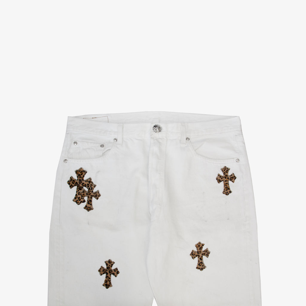 WHITE LEOPARD PATCH DENIM