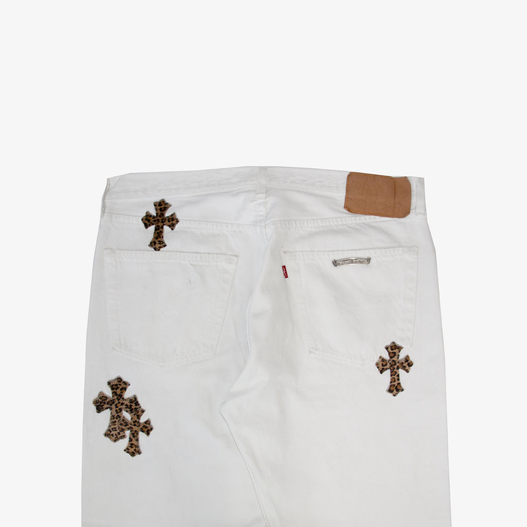 WHITE LEOPARD PATCH DENIM