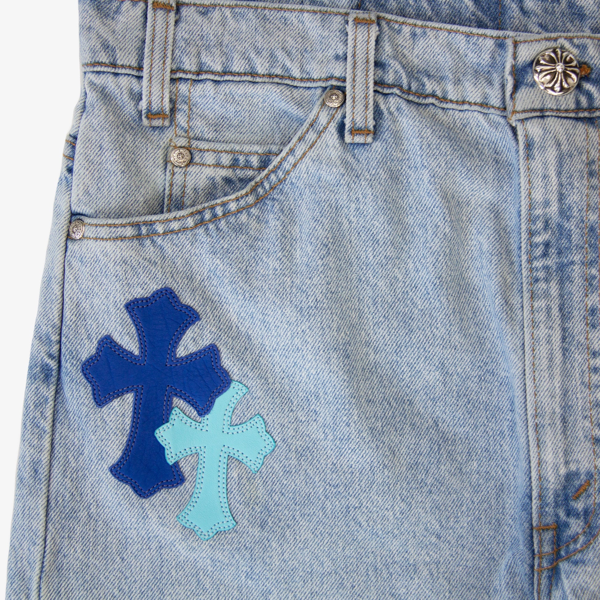 CHROME HEARTS BLUE TRICOLOR PATCH DENIM