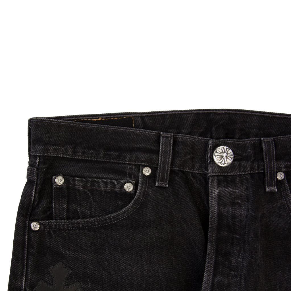 CHROME HEARTS LEATHER PATCHWORK DENIM