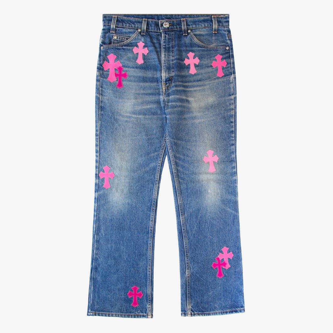 CHROME HEARTS PINK TRICOLOR PATCH DENIM