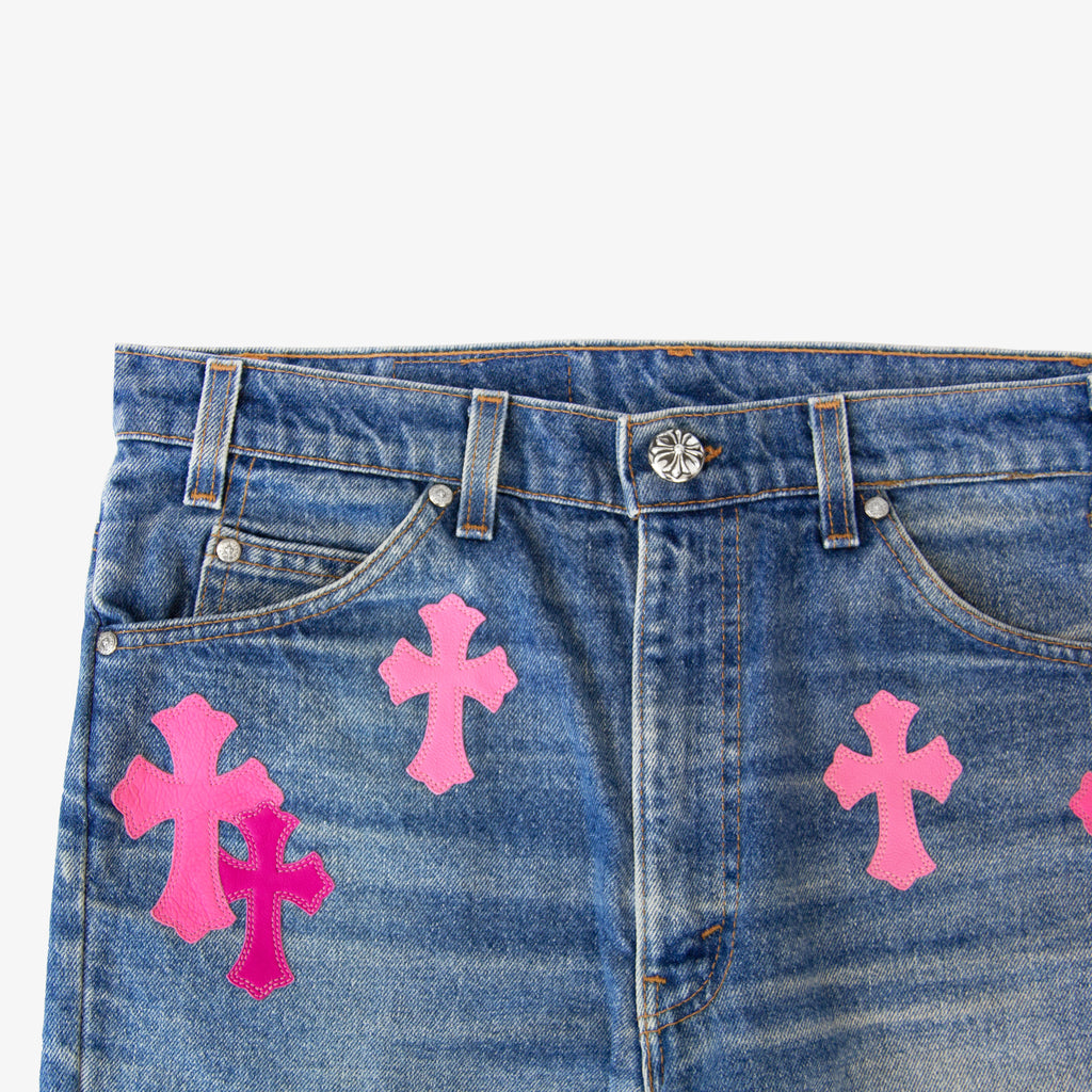 CHROME HEARTS PINK TRICOLOR PATCH DENIM