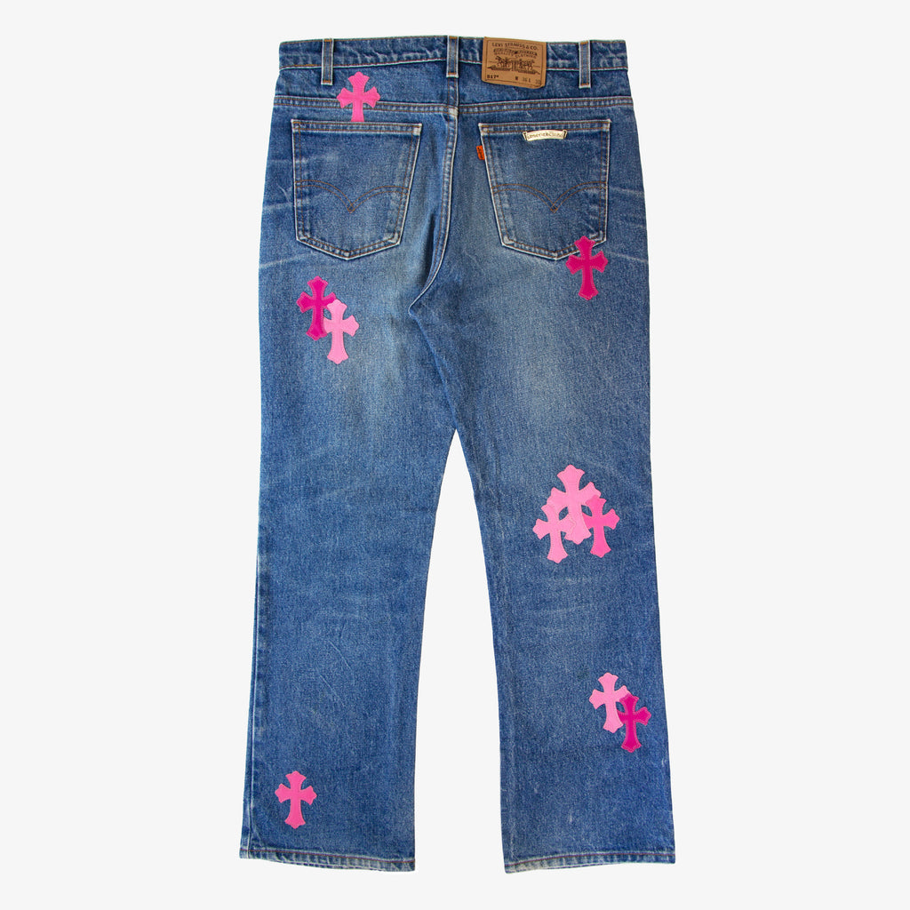 CHROME HEARTS PINK TRICOLOR PATCH DENIM