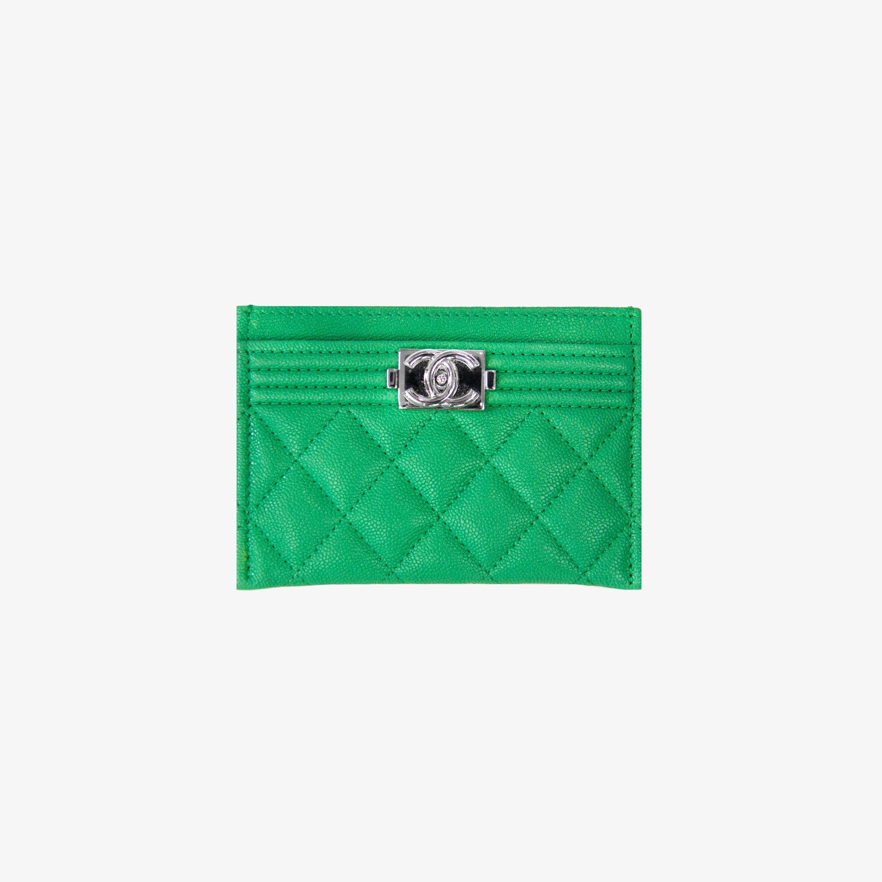 CHANEL Caviar Quilted Card Holder Green 611549