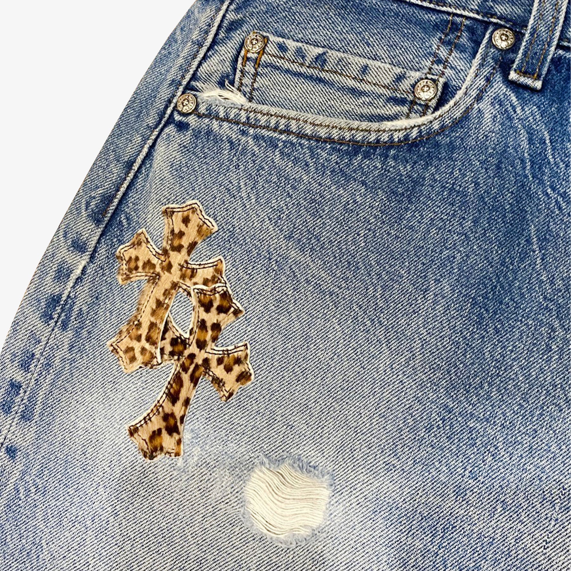 CHROME HEARTS LEOPARD CROSS PATCH DENIM