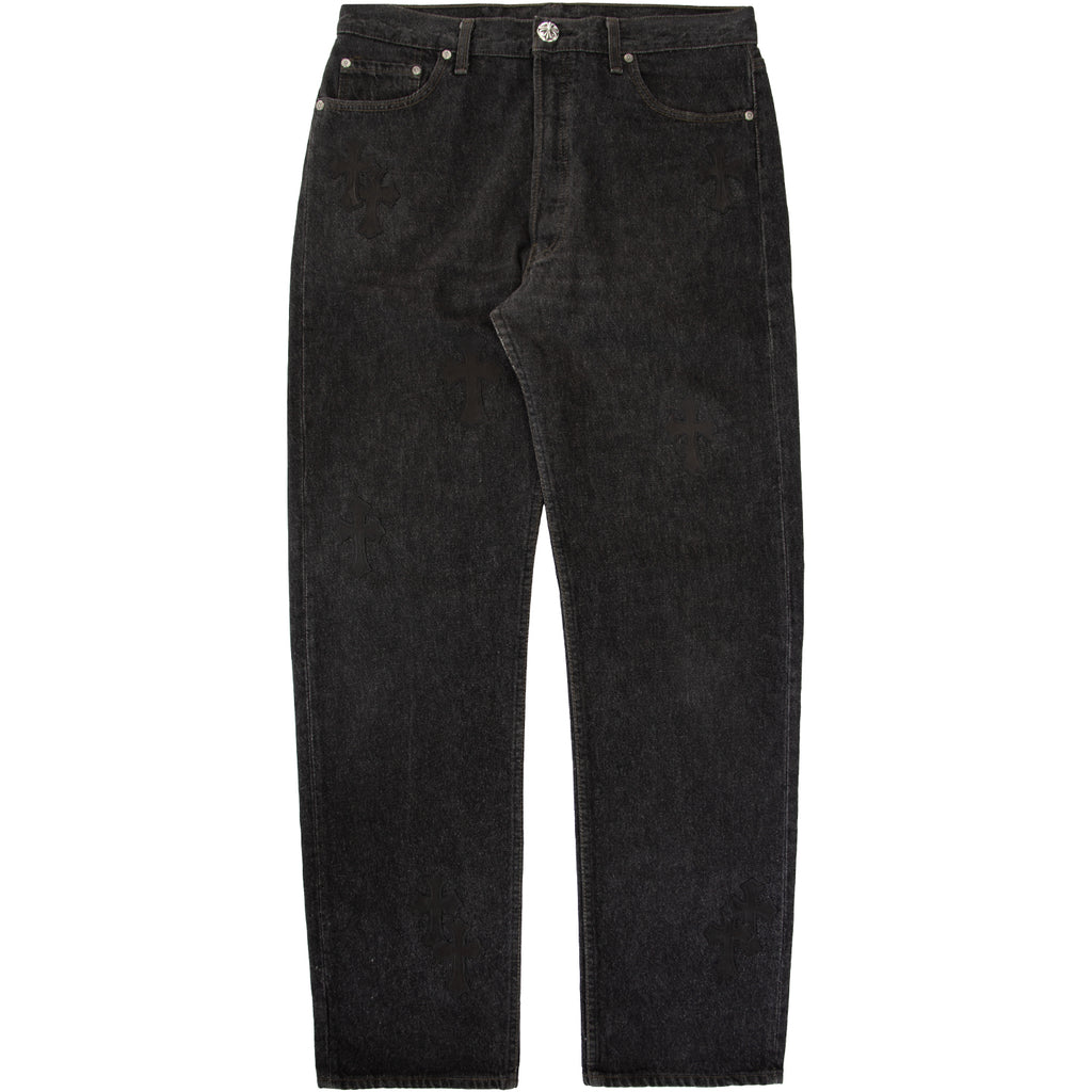 CHROME HEARTS LEATHER PATCHWORK DENIM