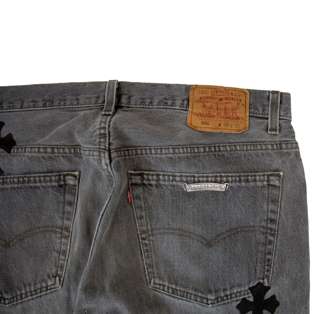 CHROME HEARTS LEATHER PATCHWORK DENIM