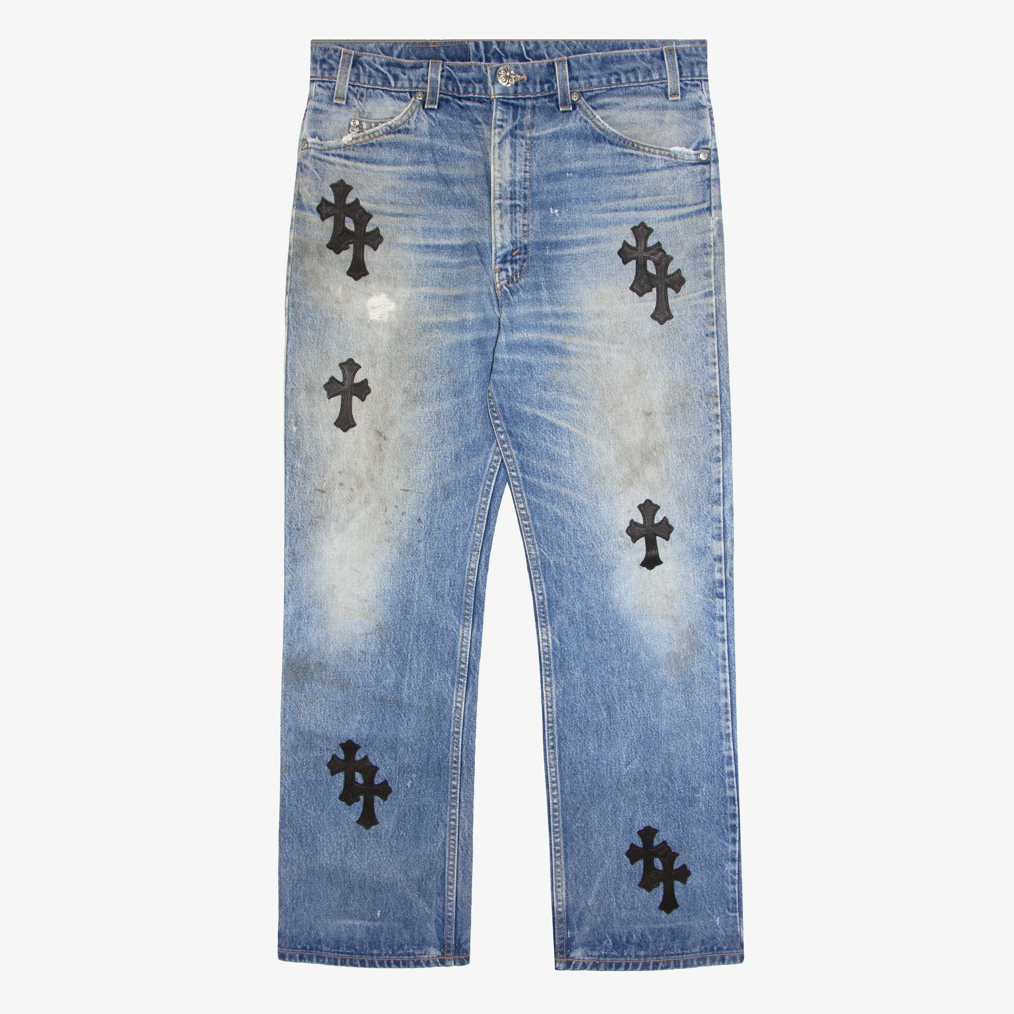 Leather Cross Patch Jeans