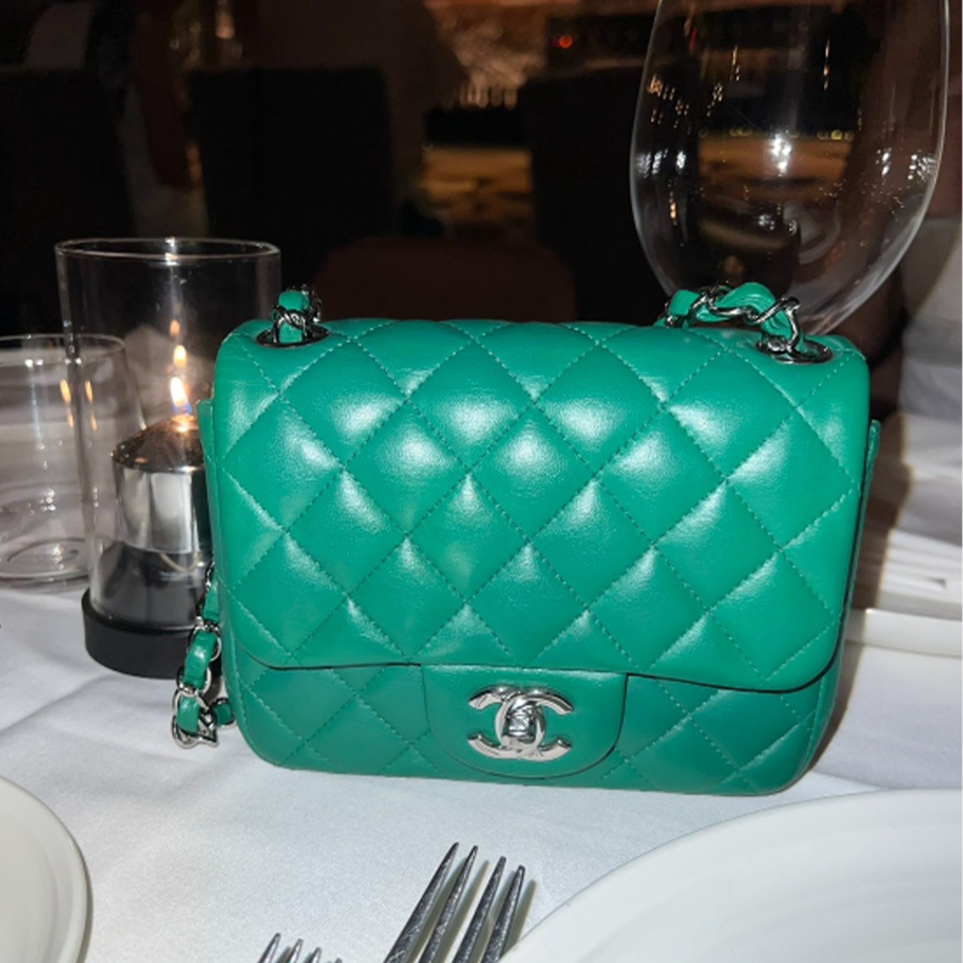 GREEN QUILTED MINI FLAP