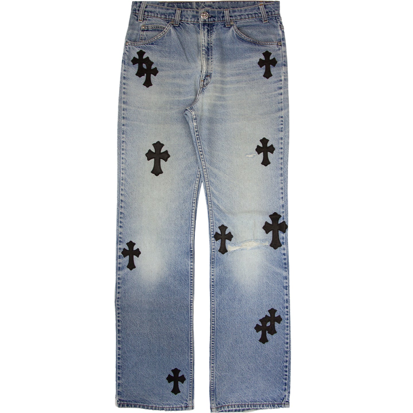 Chrome Hearts Leather Cross Patch Mid Wash Vintage Denim Jeans 31 – The  Luxury Shopper