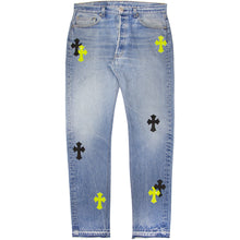 Load image into Gallery viewer, CHROME HEARTS 1/1 LIME GREEN MULTI PATCH DENIM