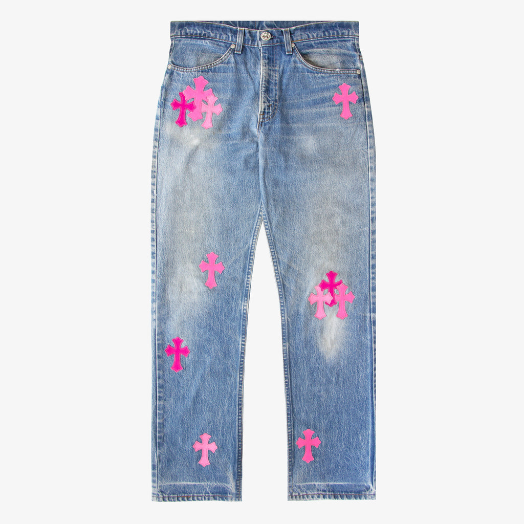 CHROME HEARTS PINK TRICOLOR PATCH DENIM