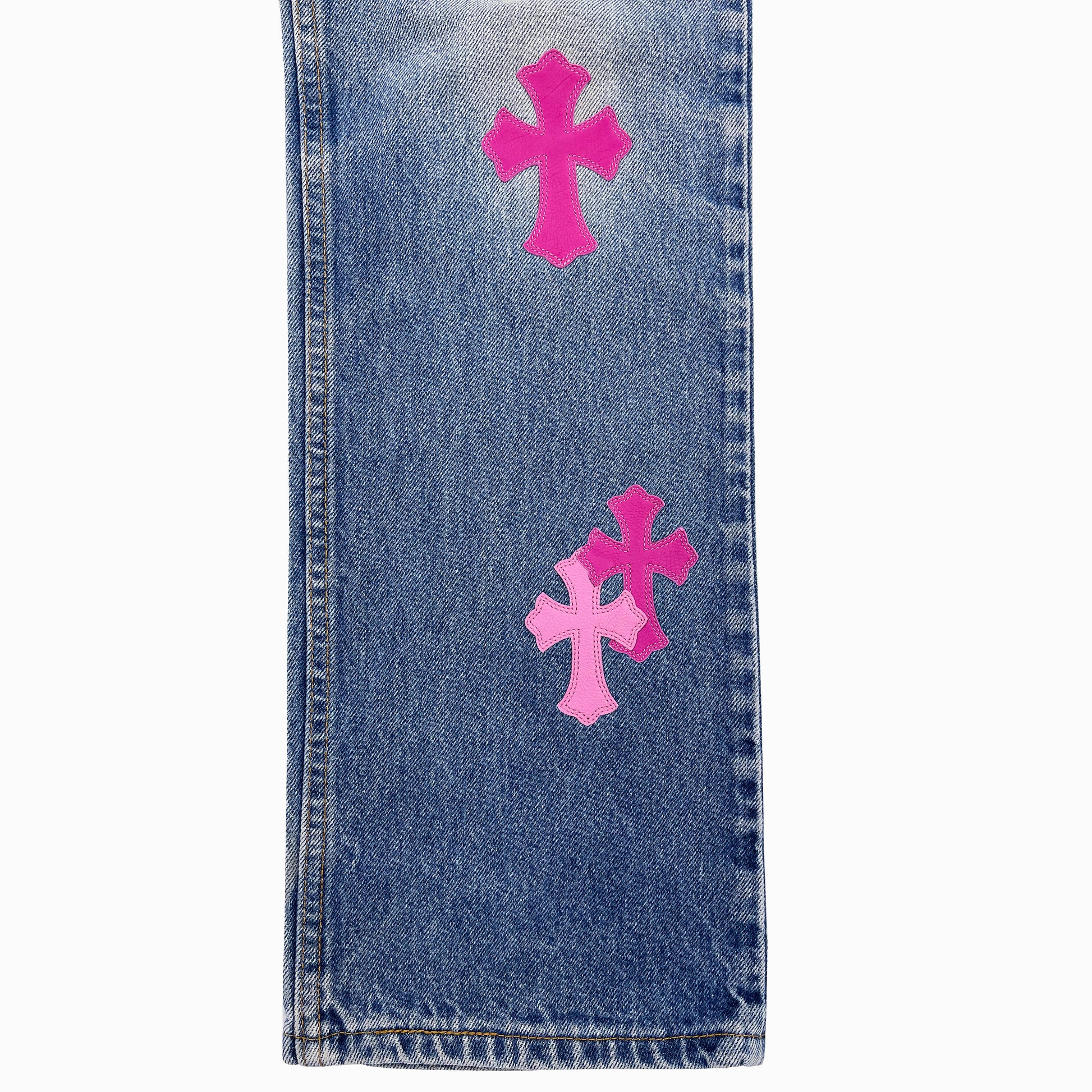 CHROME HEARTS PINK TRICOLOR PATCH DENIM
