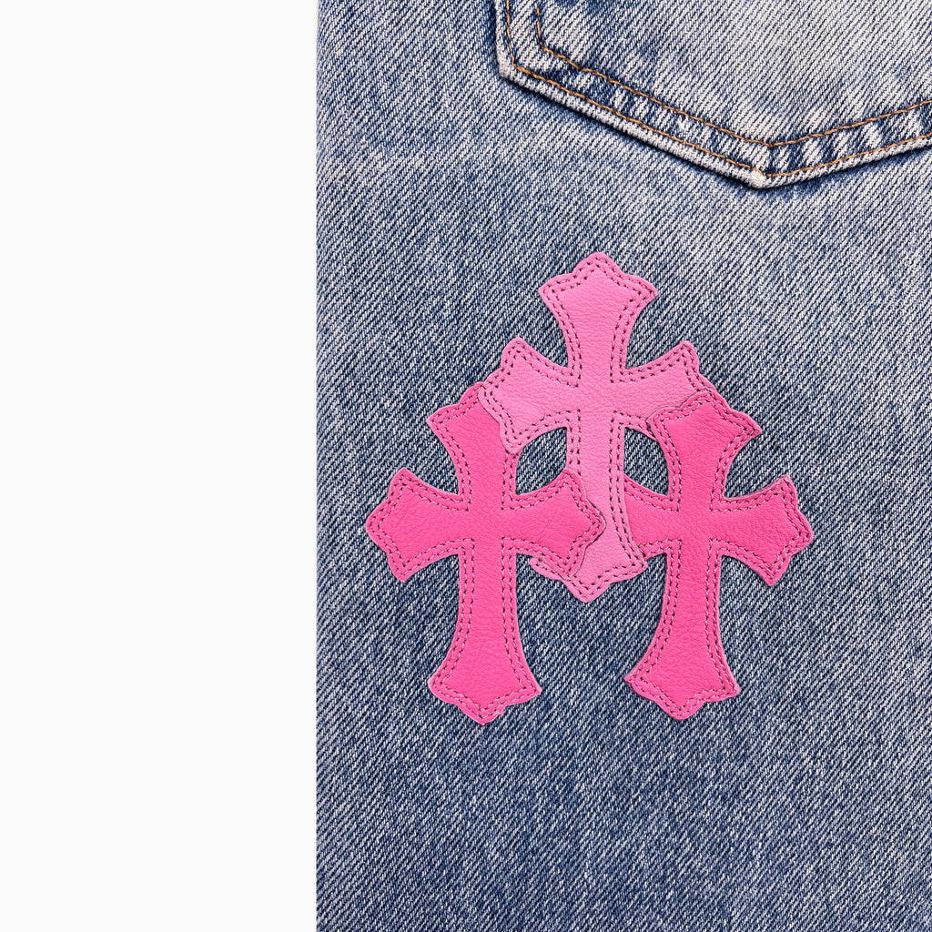 CHROME HEARTS PINK TRICOLOR PATCH DENIM