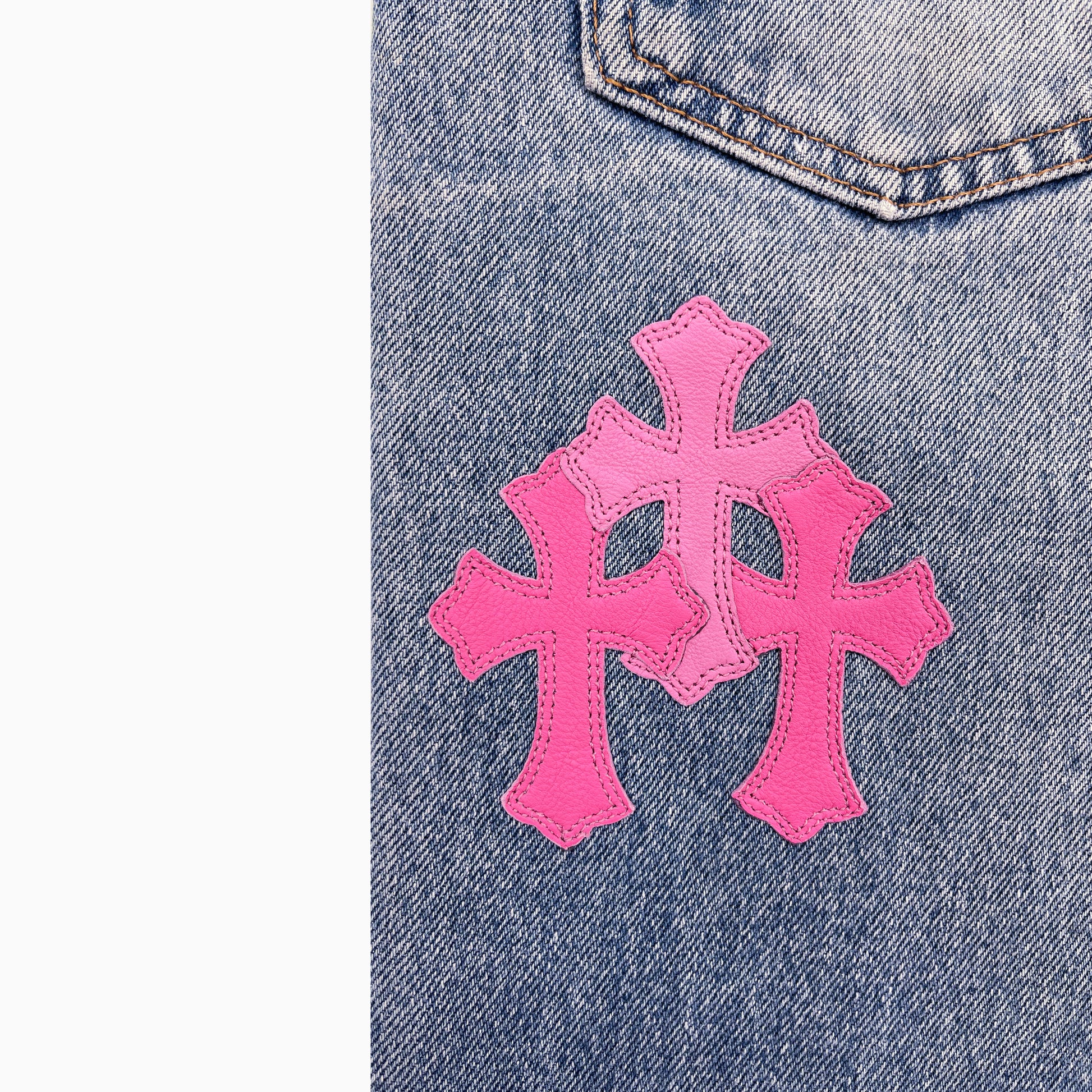 CHROME HEARTS PINK TRICOLOR PATCH DENIM
