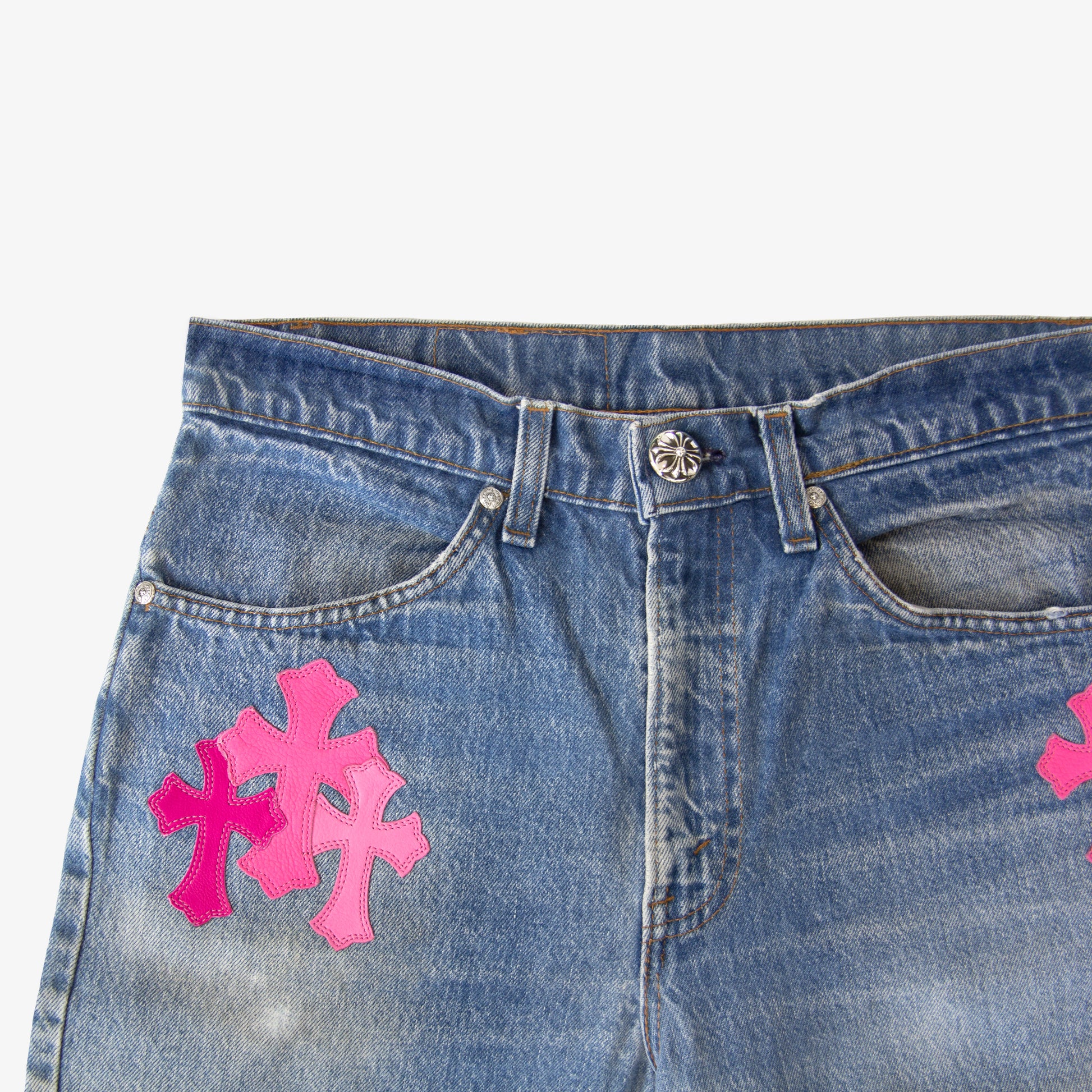 CHROME HEARTS PINK TRICOLOR PATCH DENIM