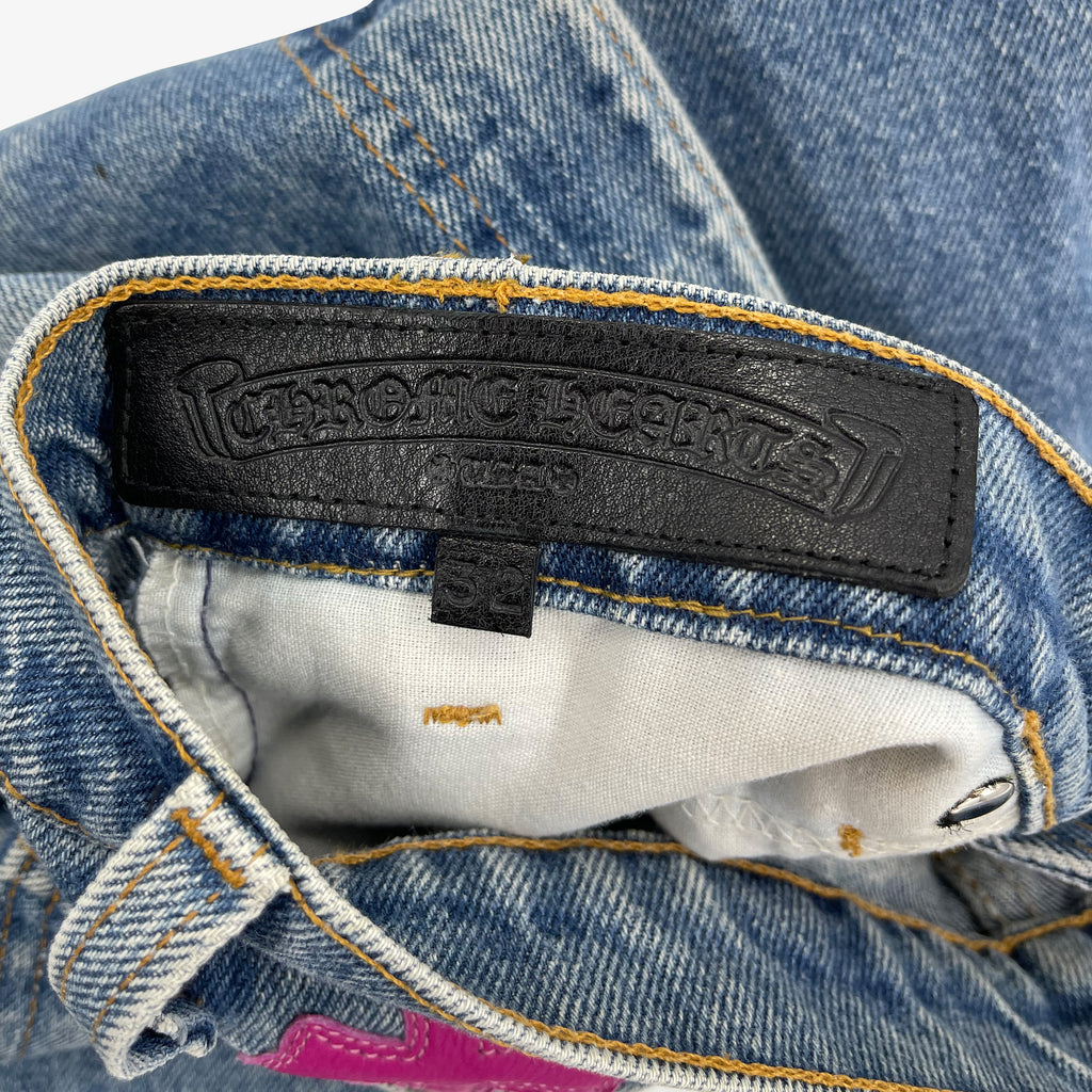 CHROME HEARTS PINK TRICOLOR PATCH DENIM