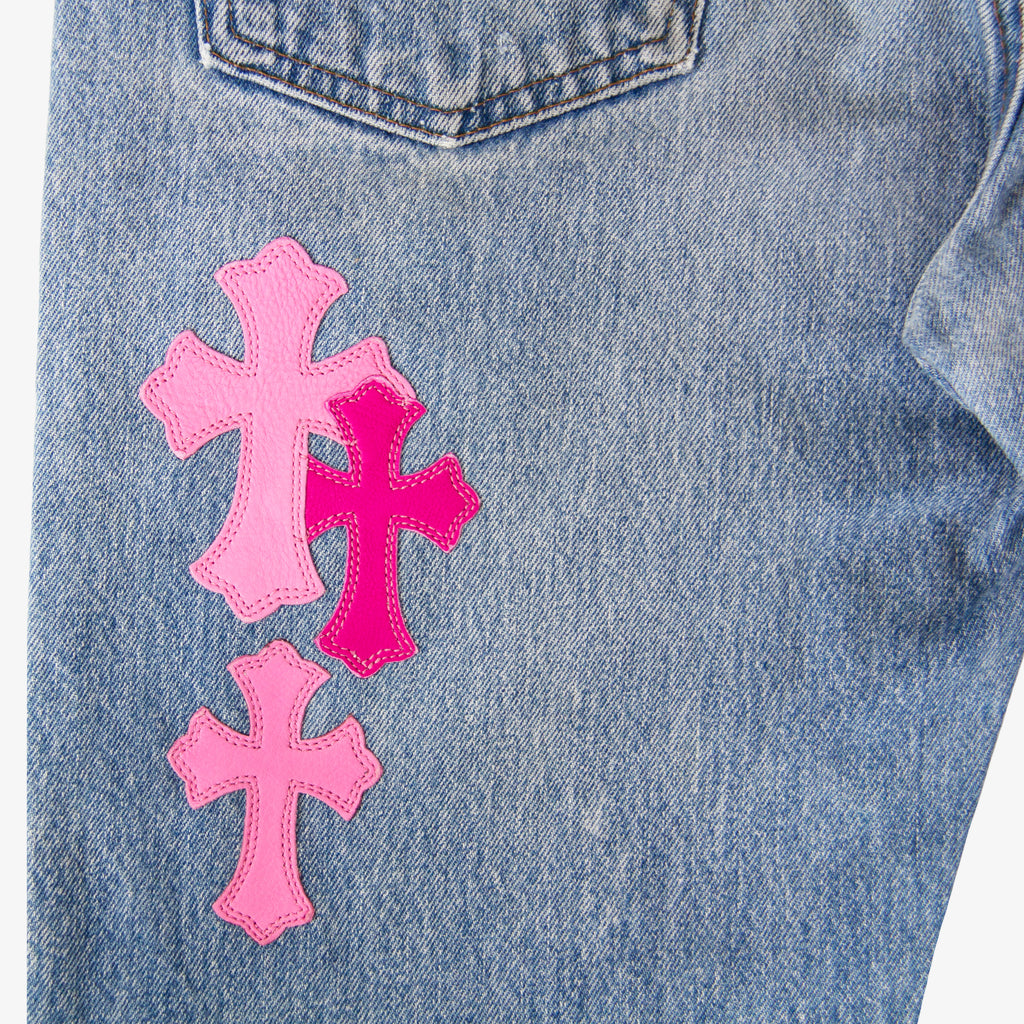 CHROME HEARTS PINK TRICOLOR PATCH DENIM