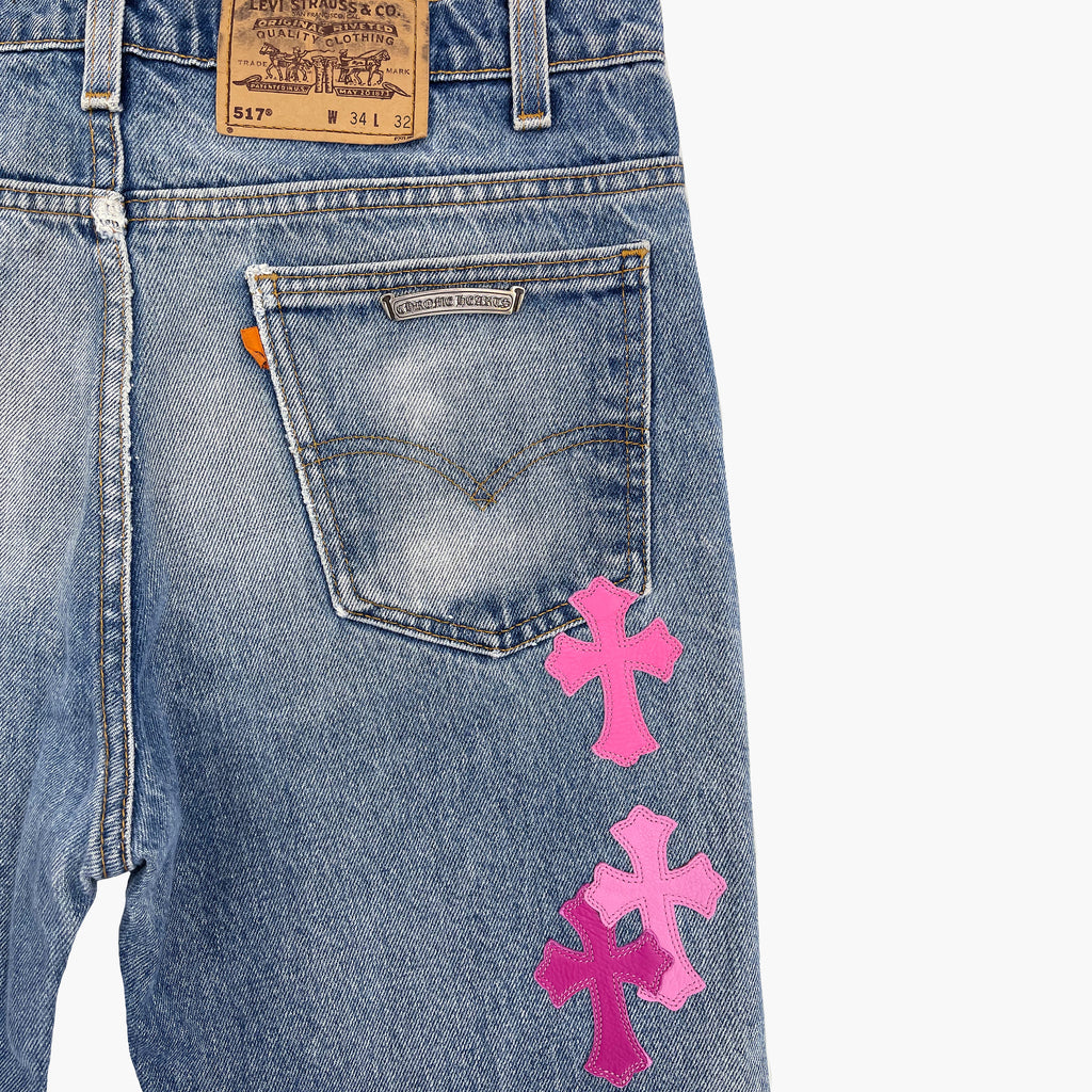 CHROME HEARTS PINK TRICOLOR PATCH DENIM