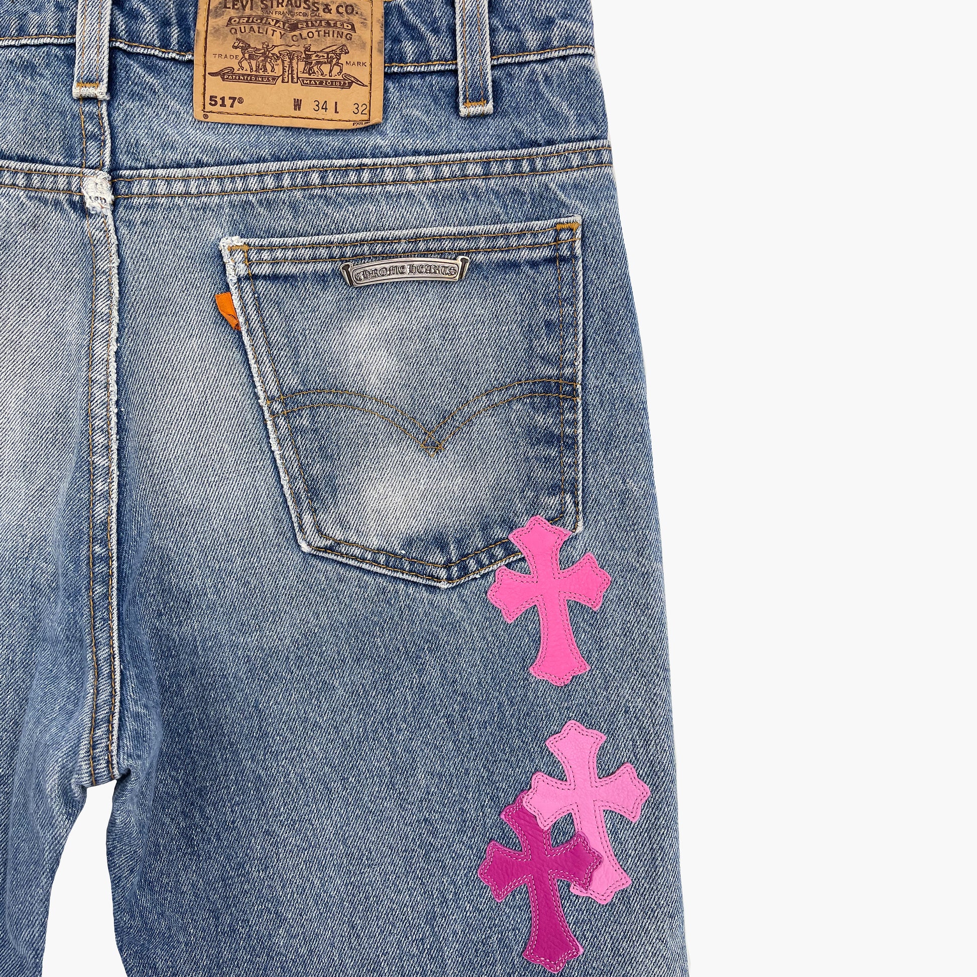 CHROME HEARTS PINK TRICOLOR PATCH DENIM