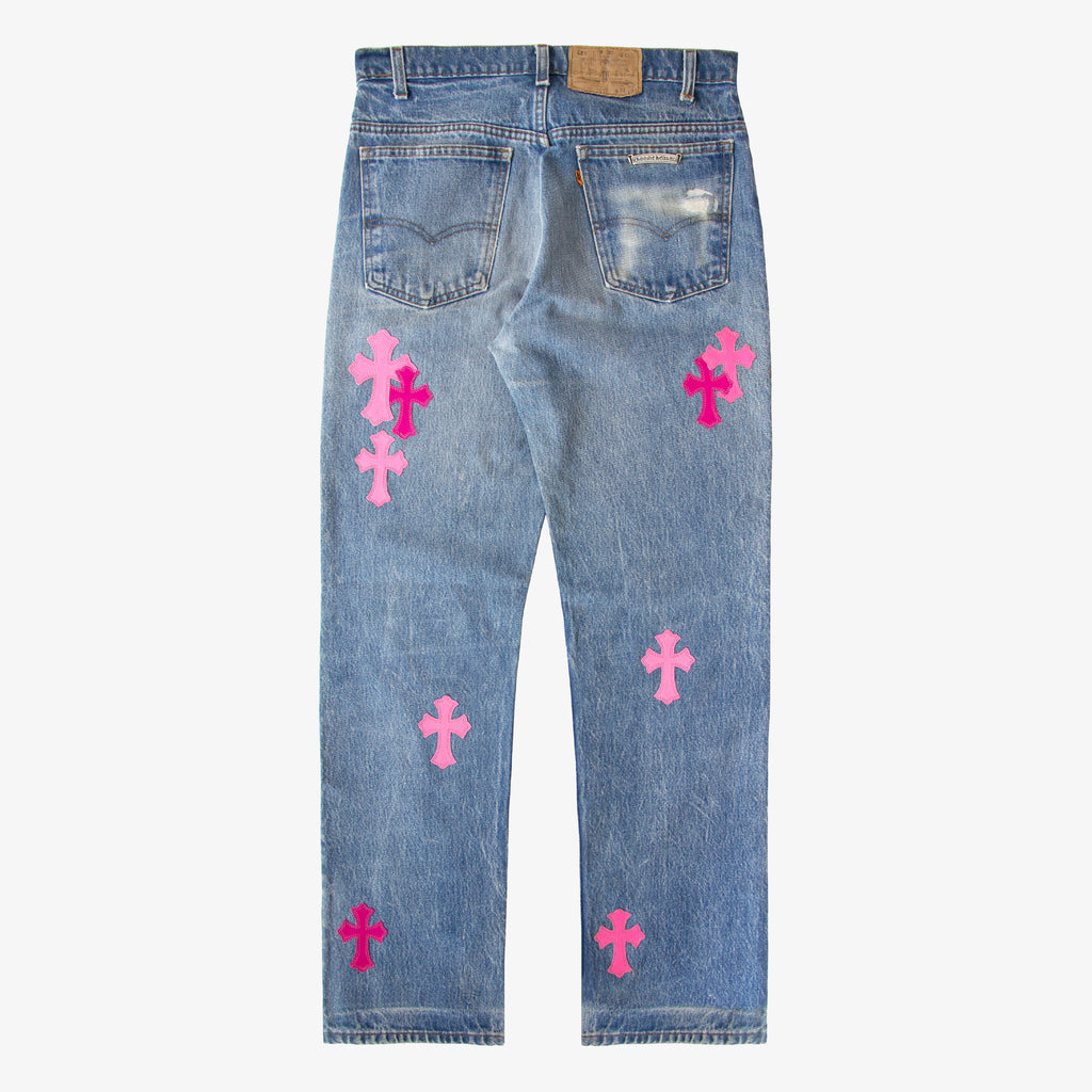 CHROME HEARTS PINK TRICOLOR PATCH DENIM
