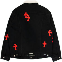 Load image into Gallery viewer, CHROME HEARTS 1/1 LEATHER PATCH SHEARLING DENIM TRUCKER