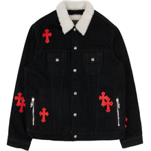 Load image into Gallery viewer, CHROME HEARTS 1/1 LEATHER PATCH SHEARLING DENIM TRUCKER