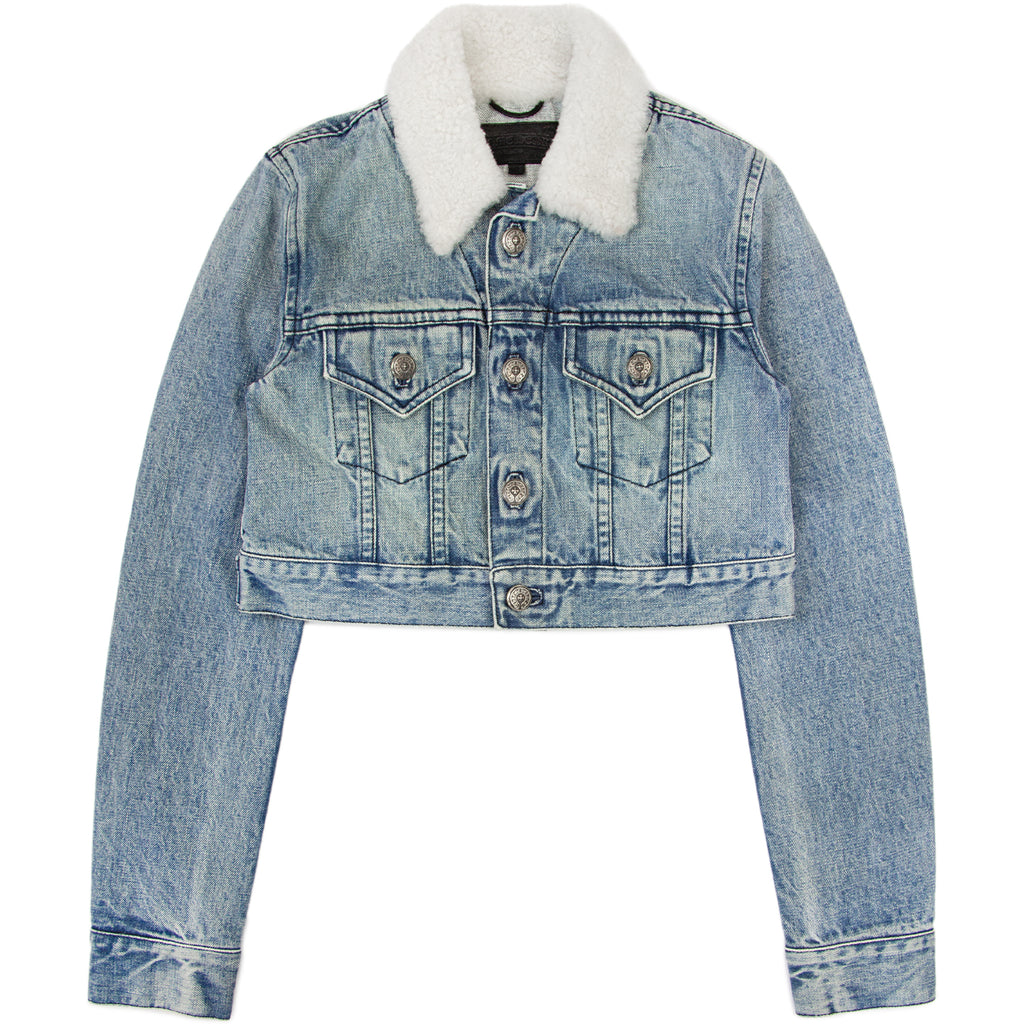 CHROME HEARTS 1/1 LEATHER PATCH SHEARLING DENIM TRUCKER