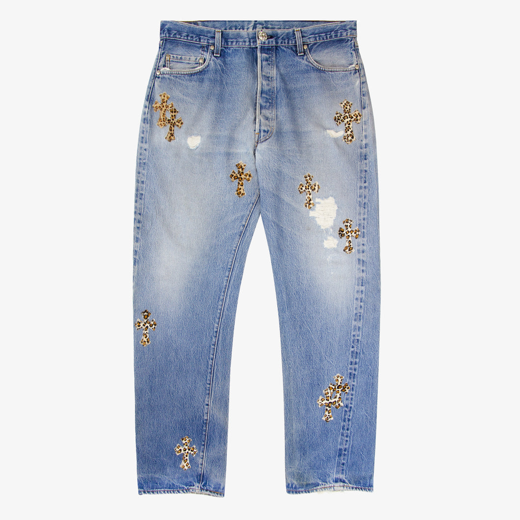 CHROME HEARTS LEOPARD CROSS PATCH DENIM