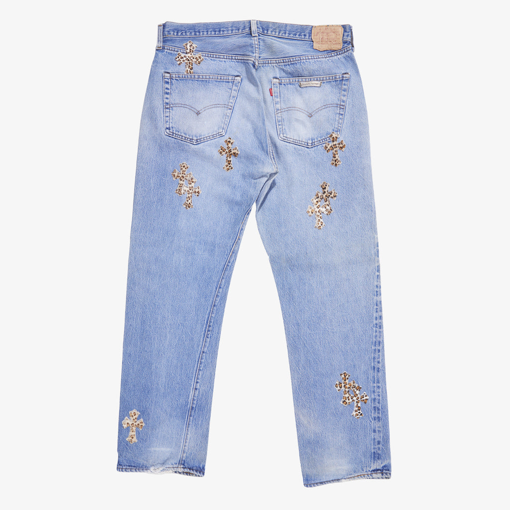 CHROME HEARTS LEOPARD CROSS PATCH DENIM