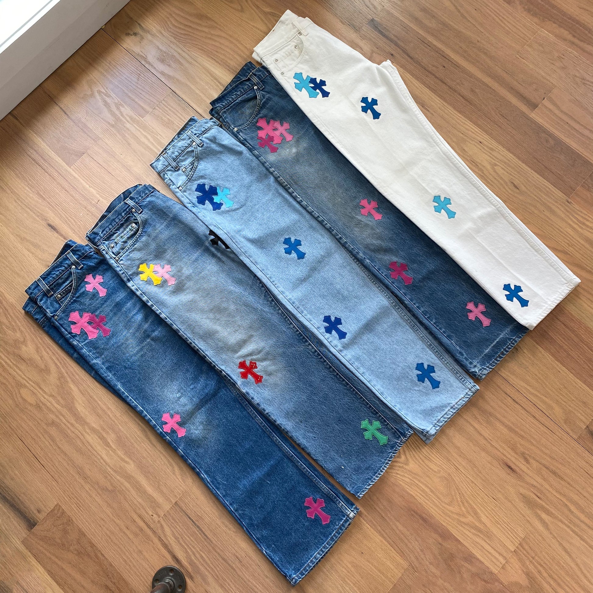 CHROME HEARTS PINK TRICOLOR PATCH DENIM