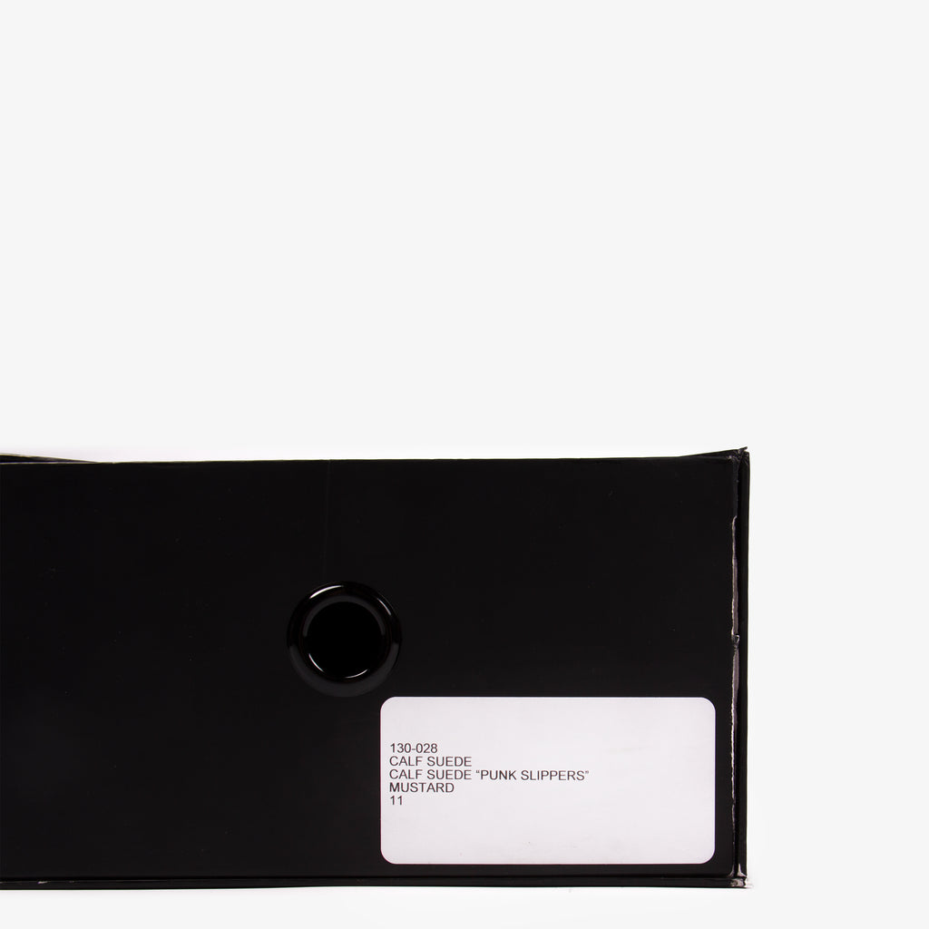 MUSTARD FUR LINED SUEDE PUNK SLIPPERS