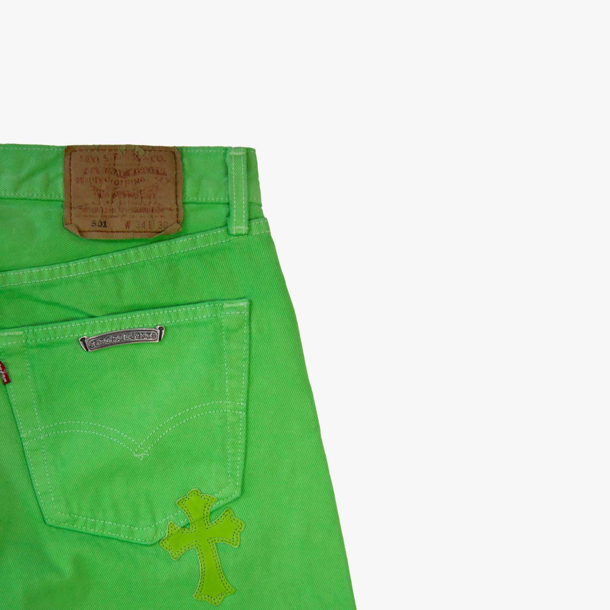 CHROME HEARTS SEX RECORDS SLIME GREEN PATCH DENIM