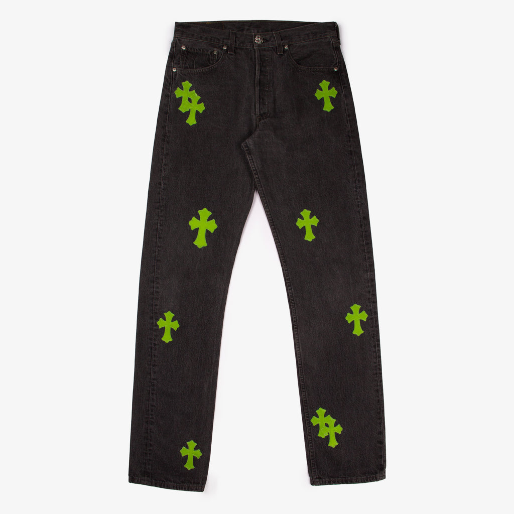 LIME GREEN CROSS PATCH DENIM