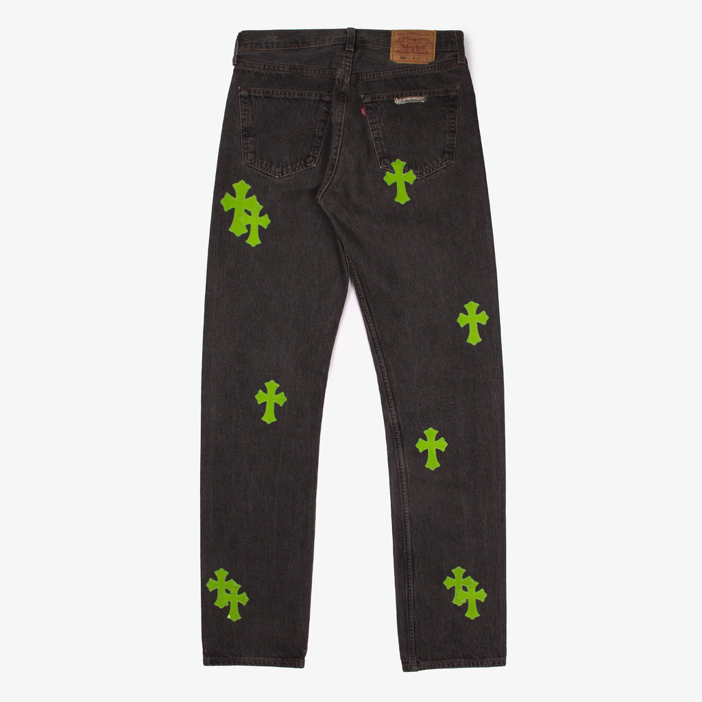 LIME GREEN CROSS PATCH DENIM