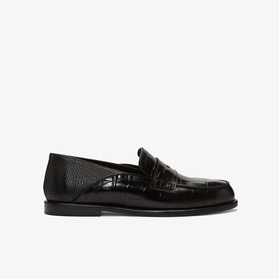 LOEWE BLACK CROC CRUSH BACK SLIP ON LOAFER