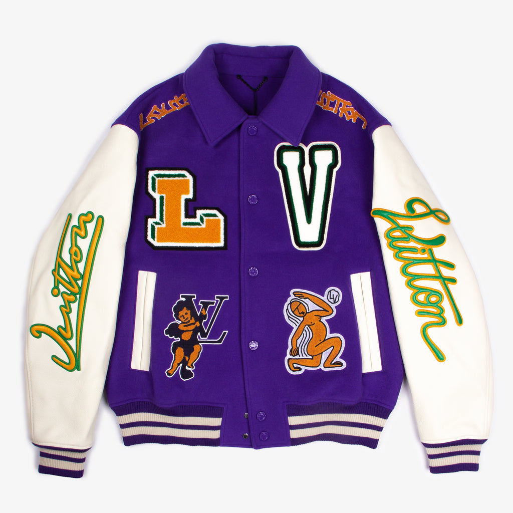 PURPLE MULTI PATCH VARSITY JACKET | 50