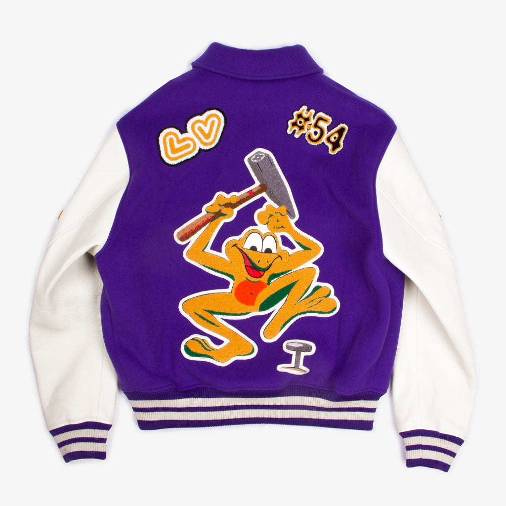 PURPLE MULTI PATCH VARSITY JACKET | 50