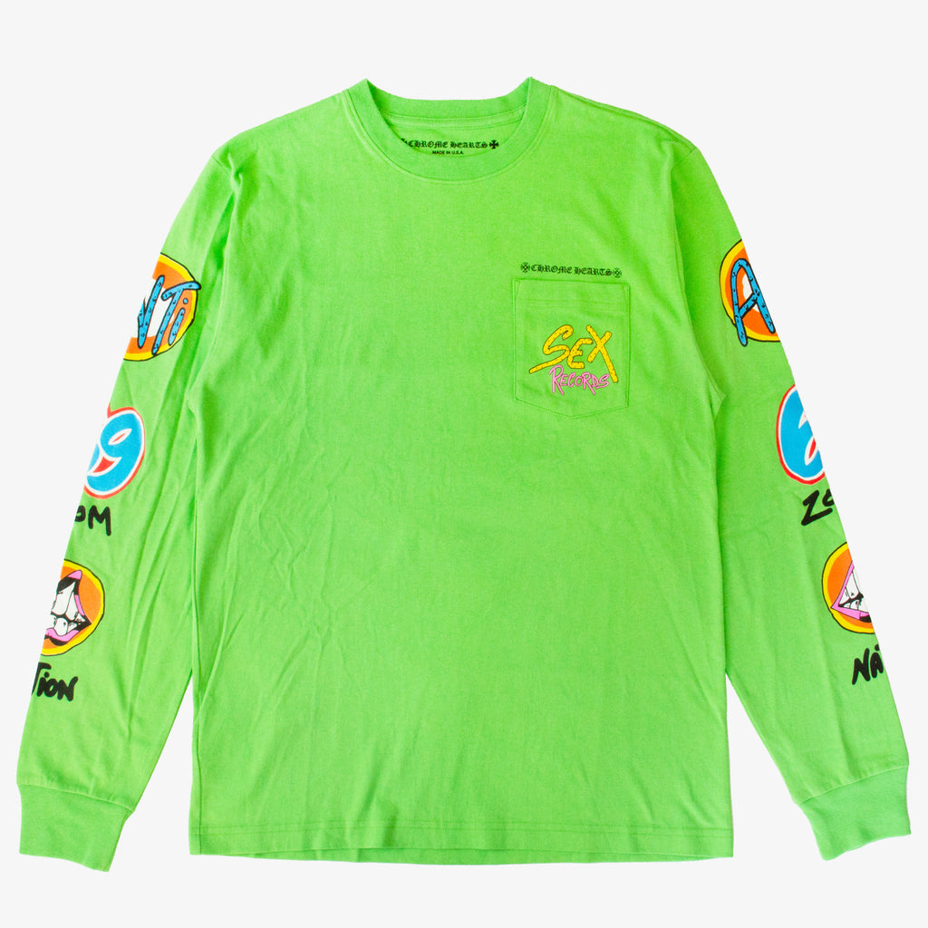 CHROME HEARTS NYFW SEX RECORDS LS TEE SLIME GREEN