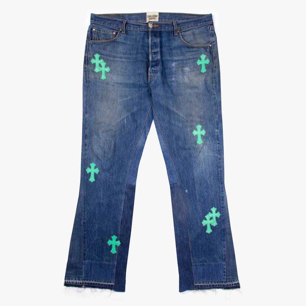 LA FLARE MINT CROSS PATCH DENIM