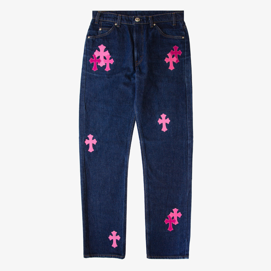 CHROME HEARTS PINK TRICOLOR PATCH DENIM