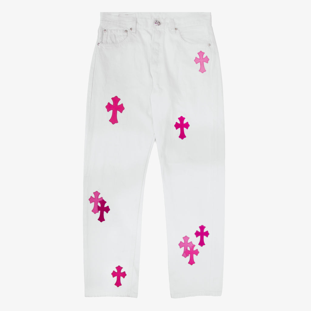 CHROME HEARTS PINK TRICOLOR PATCH DENIM