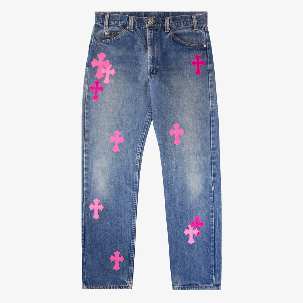 CHROME HEARTS PINK TRICOLOR PATCH DENIM