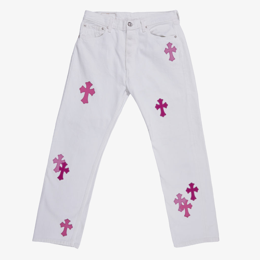 CHROME HEARTS PINK TRICOLOR PATCH DENIM