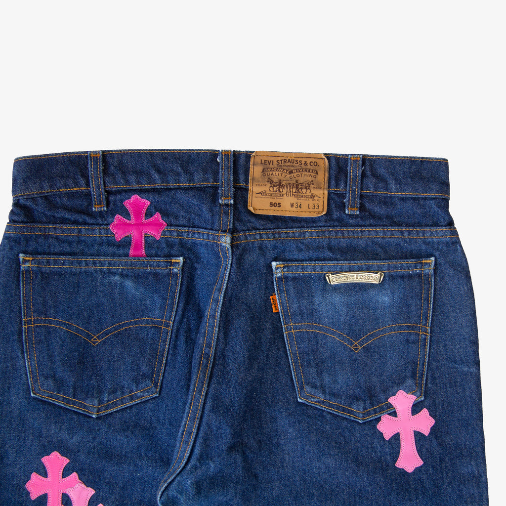 CHROME HEARTS PINK TRICOLOR PATCH DENIM