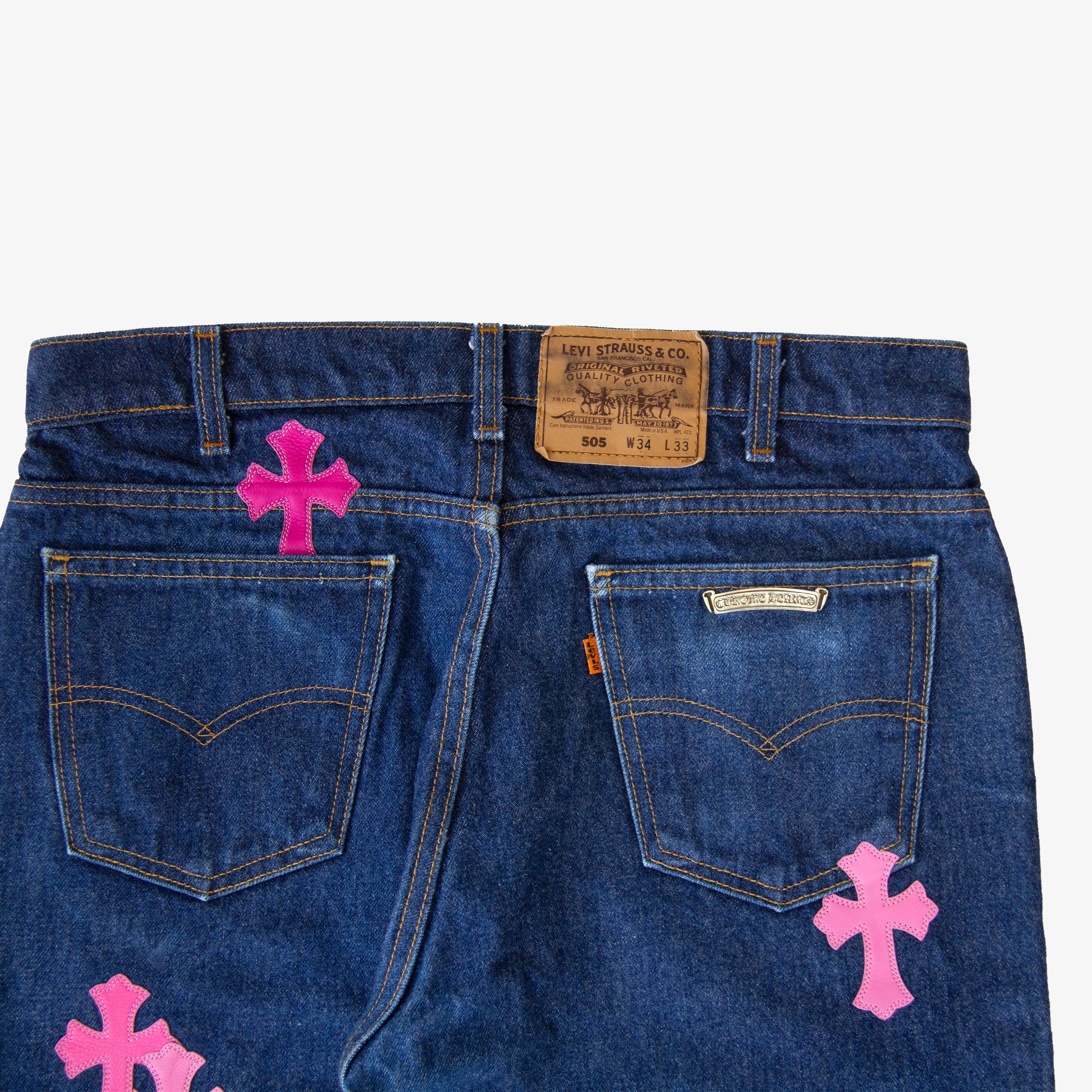 CHROME HEARTS PINK TRICOLOR PATCH DENIM